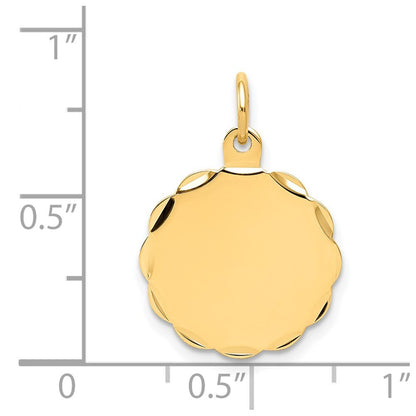 14k Yellow Gold .018 Gauge Engravable Scalloped Disc Charm Pendant for Women