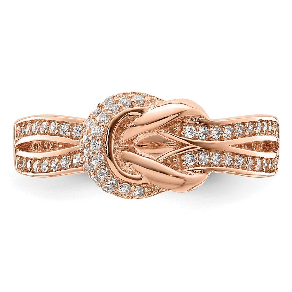Sterling Silver Polished Rose-tone CZ Knot Ring Size 7