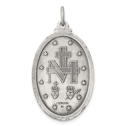 Sterling Silver Antiqued Miraculous Medal Pendant Holiday Gift for Women