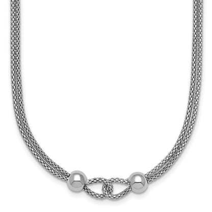 Sterling Silver Rhodium-plated  Beads Double Strand Mesh Necklace 16" w/ 2" Ext