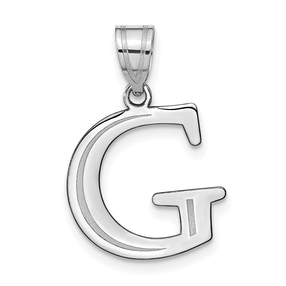 14k White Gold Polished Etched Letter G Initial Pendant for Women