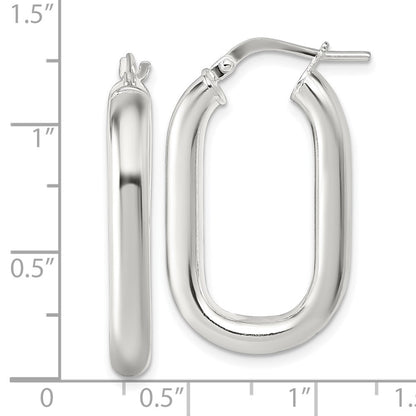 Sterling Silver Polished 4mm Oval Rectangle Tube Hoop Earrings