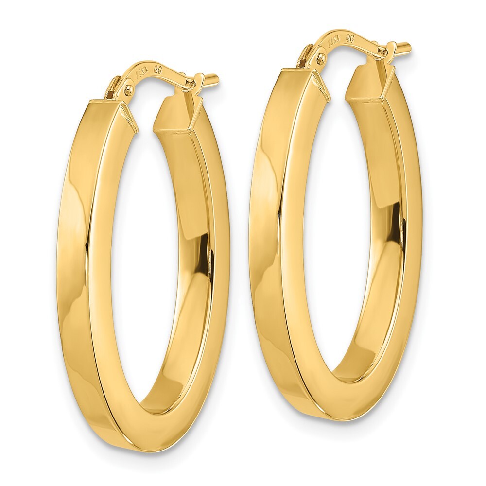 14k Yellow Gold Polished Square Tube Oval Hoop Earrings Gift for Women