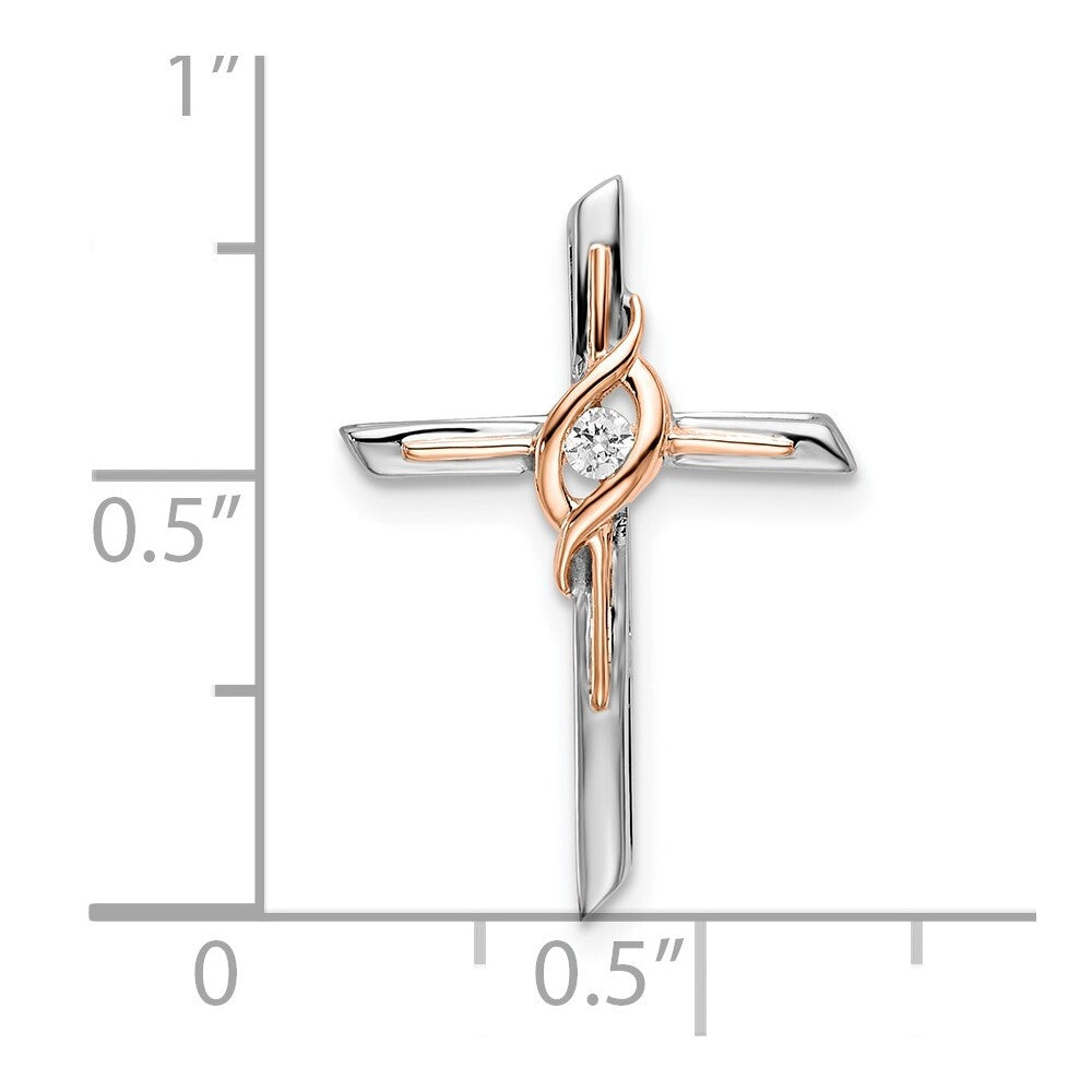 14k Two-tone Gold White & Rose Diamond Cross Chain Slide Pendant