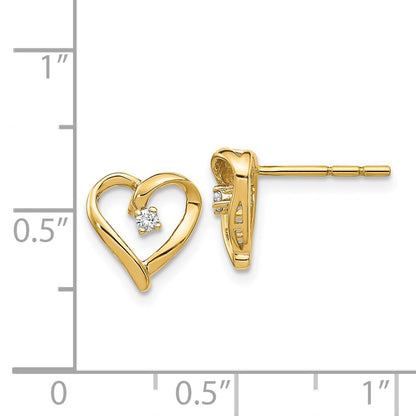 14k Yellow Gold AA Diamond Heart Stud Earrings Gift for Women