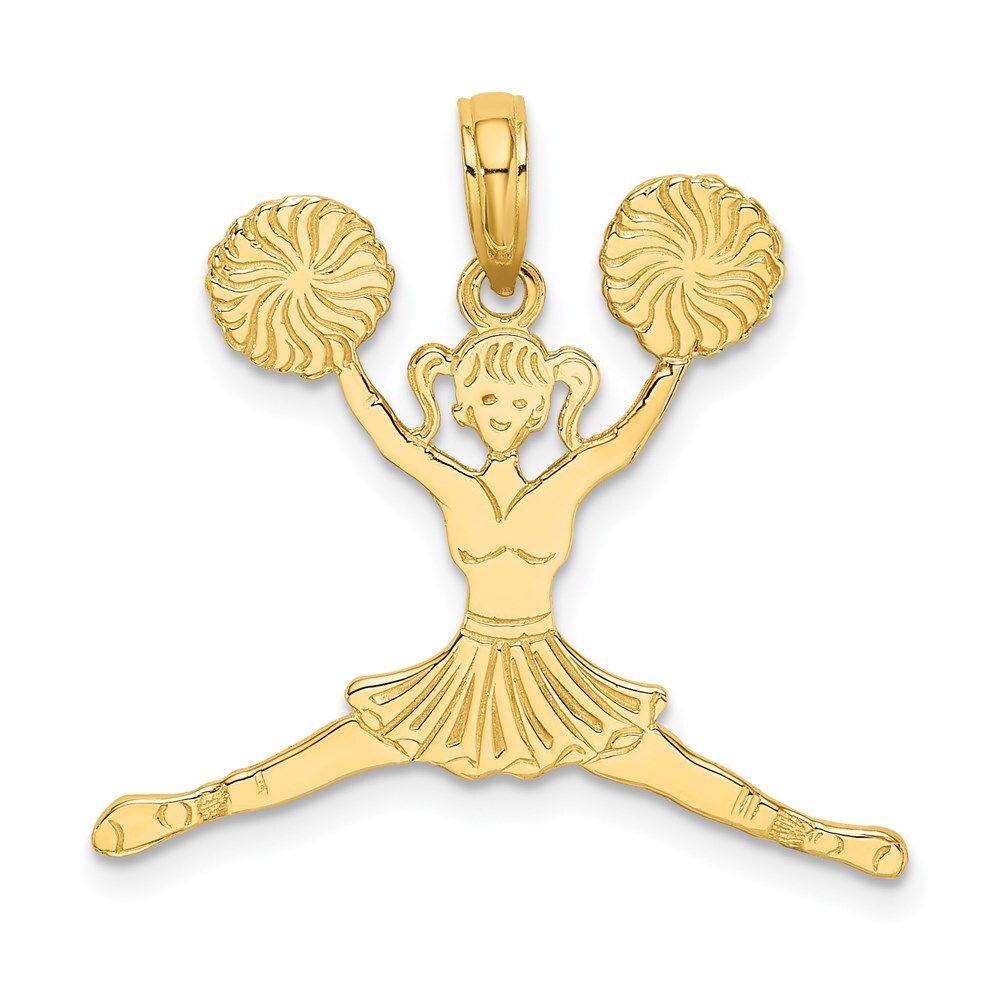 14k Yellow Gold Cheerleader Jumping with Pom-Poms Charm Pendant