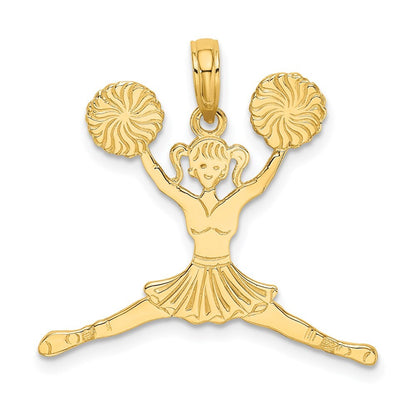 14k Yellow Gold Cheerleader Jumping with Pom-Poms Charm Pendant