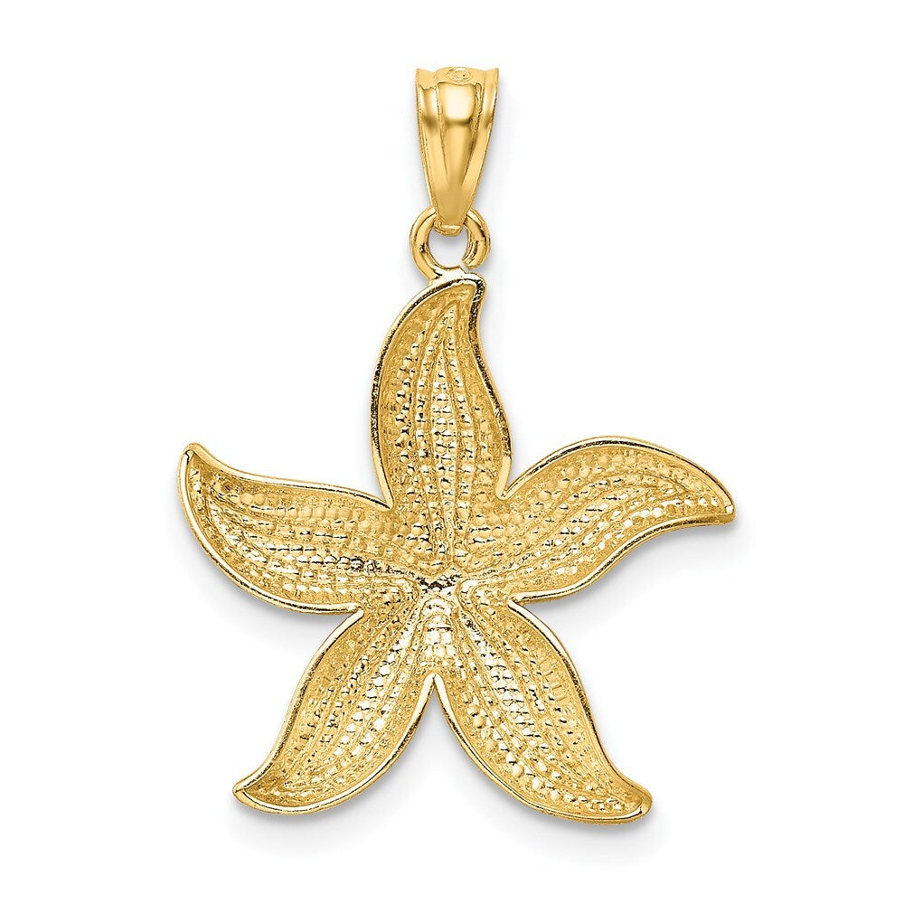 14k Yellow Gold with White Rhodium Diamond-cut Starfish Pendant for Women