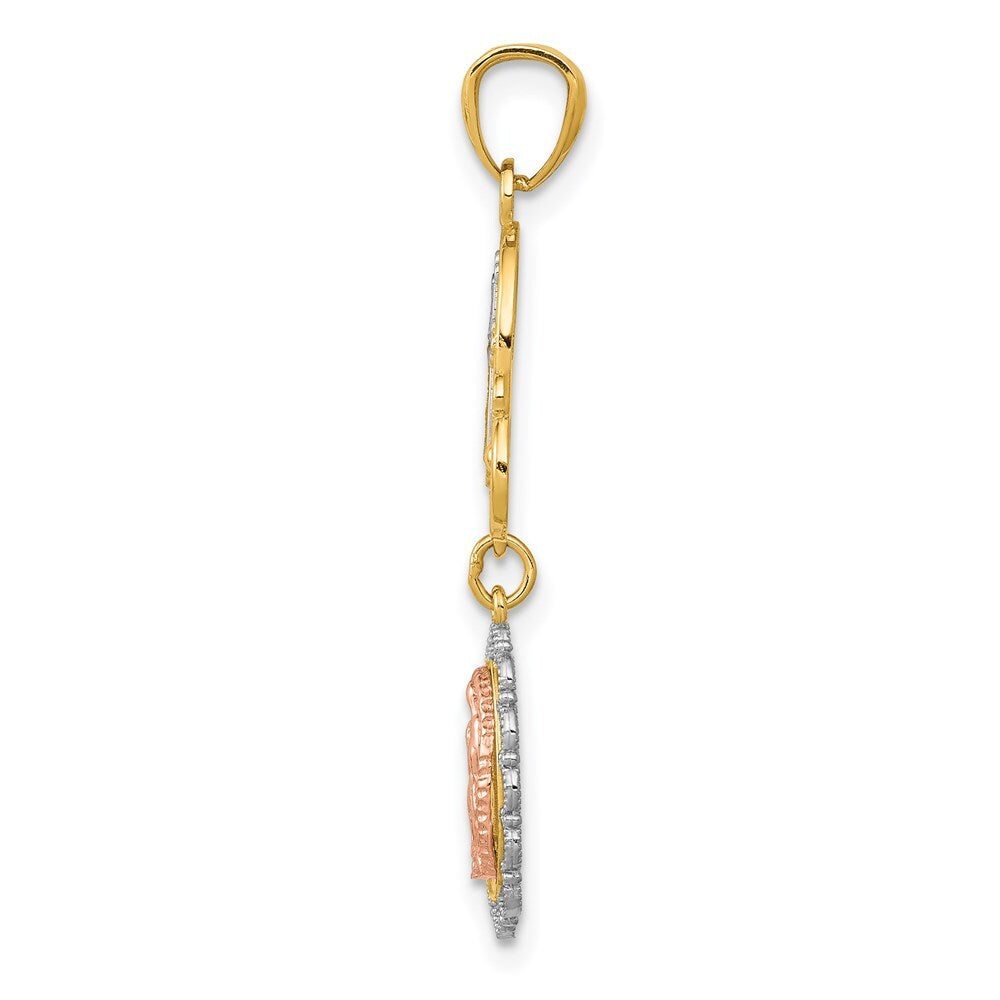 14k Two-tone Gold White Rhodium Lady Guadalupe Cross Pendant