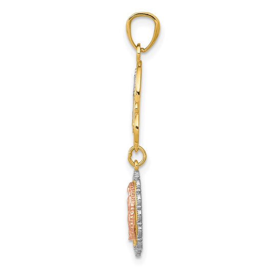 14k Two-tone Gold White Rhodium Lady Guadalupe Cross Pendant