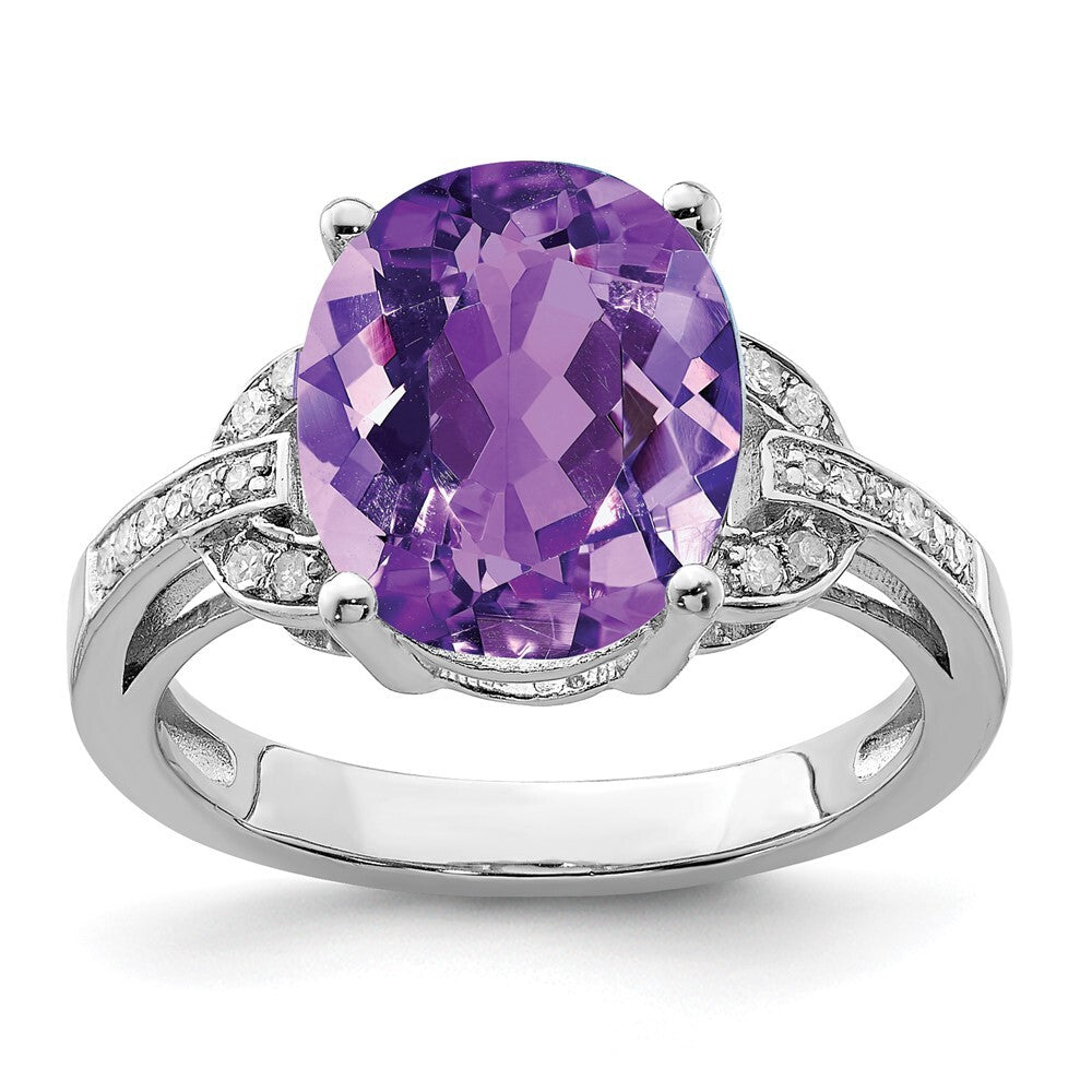 Sterling Silver Rhodium-plated Amethyst & Diamond Ring Size 8