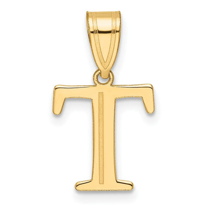 14k Yellow Gold Polished Etched Letter T Initial Pendant for Women