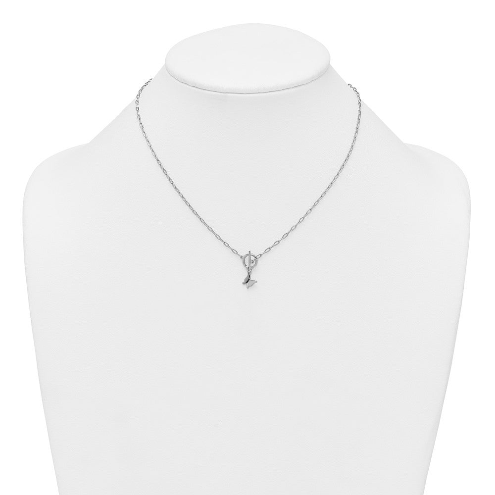 Sterling Silver Rhodium Butterfly Dangle Paperclip Link Necklace 16" with 2" Ext