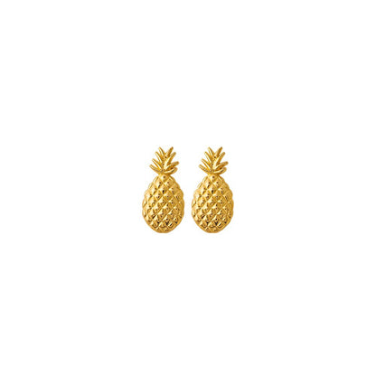 14k Yellow Gold Textured Pineapple Stud Earrings Gift for Women