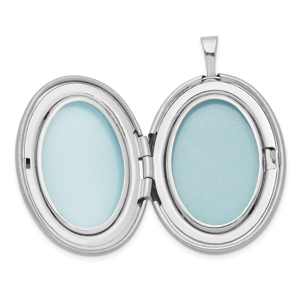 Sterling Silver RH 26mm Satin Polished Enameled Roses Mom Oval Locket