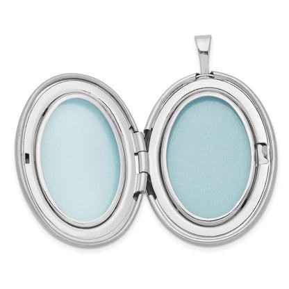 Sterling Silver RH 26mm Satin Polished Enameled Roses Mom Oval Locket