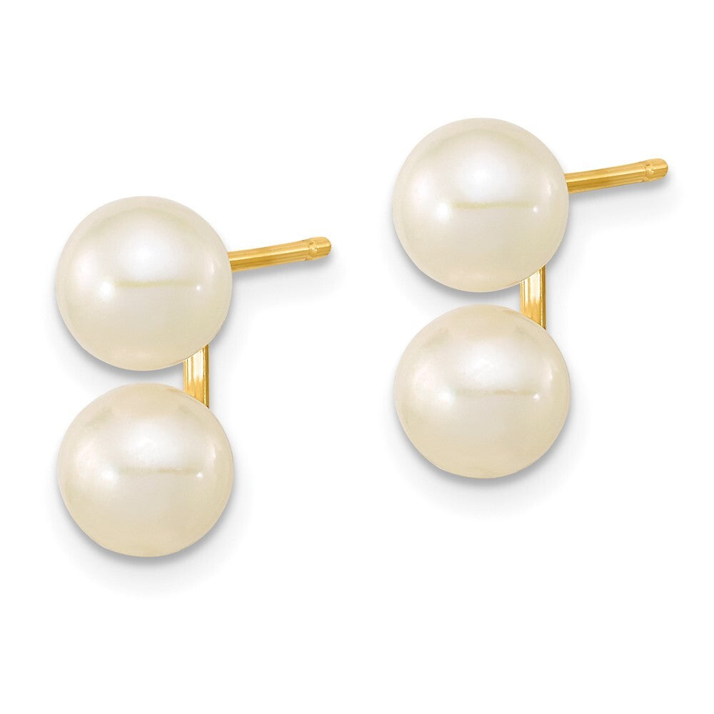 14k Yellow Gold 6-7mm White Round Freshwater Cultured Double Pearl Stud Earrings