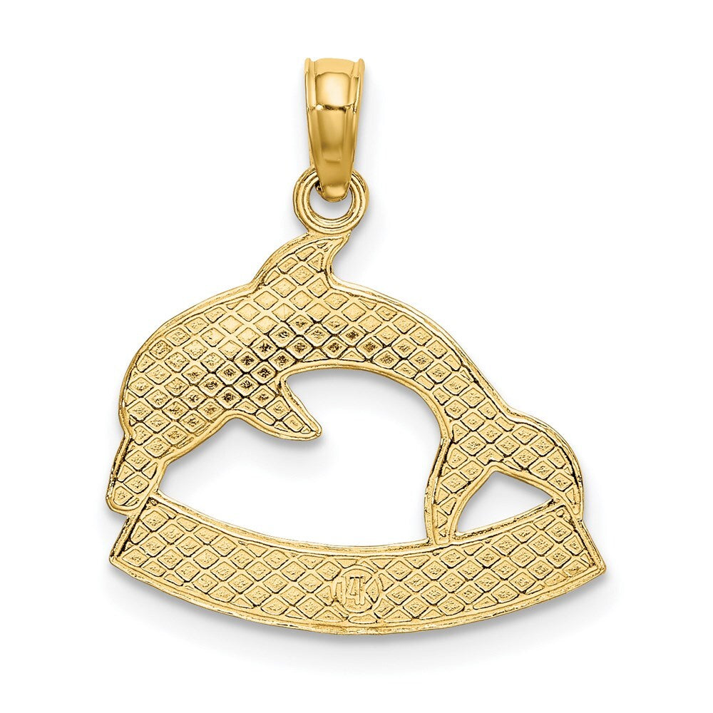14k Yellow Gold 2-D CURACAO Under Polished Dolphin Charm Pendant for Women