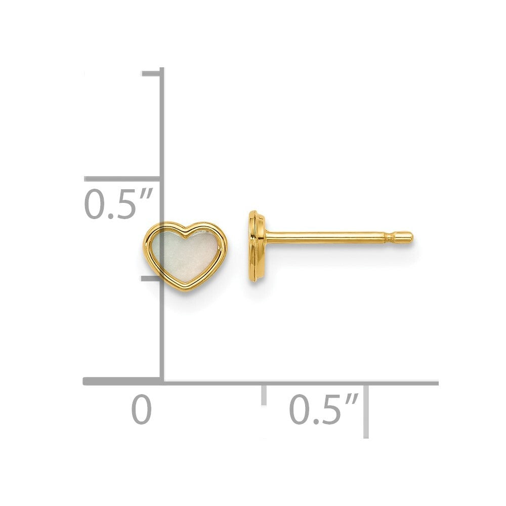 14k Yellow Gold Polished Mother of Pearl Heart Stud Earrings Gift for Women