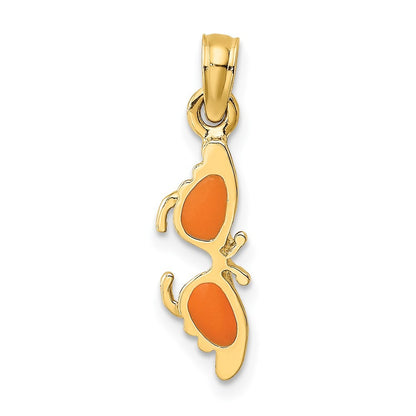 14k Yellow Gold Orange Enameled Butterfly Sunglasses Charm