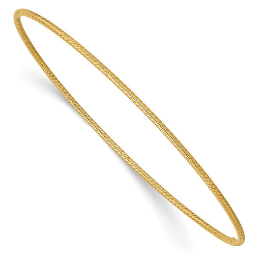 14k Yellow Gold Polished Textured Twist 1.50mm Slip-on Round Bangle Bracelet