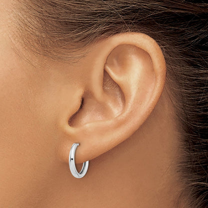 14K White Gold Polished Hinged Hoop Earrings Gift for Women