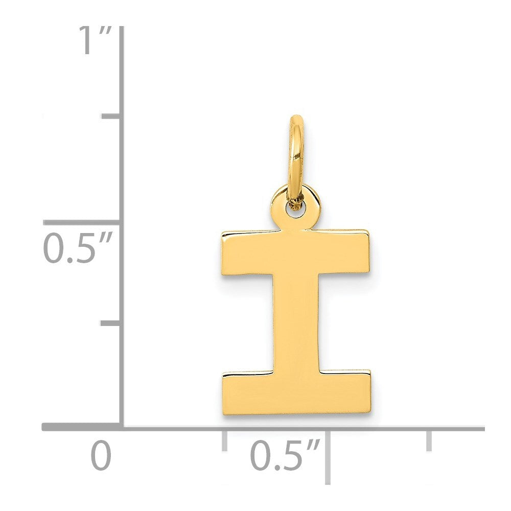 14k Yellow Gold Small Block Letter I Initial Charm Pendant for Women