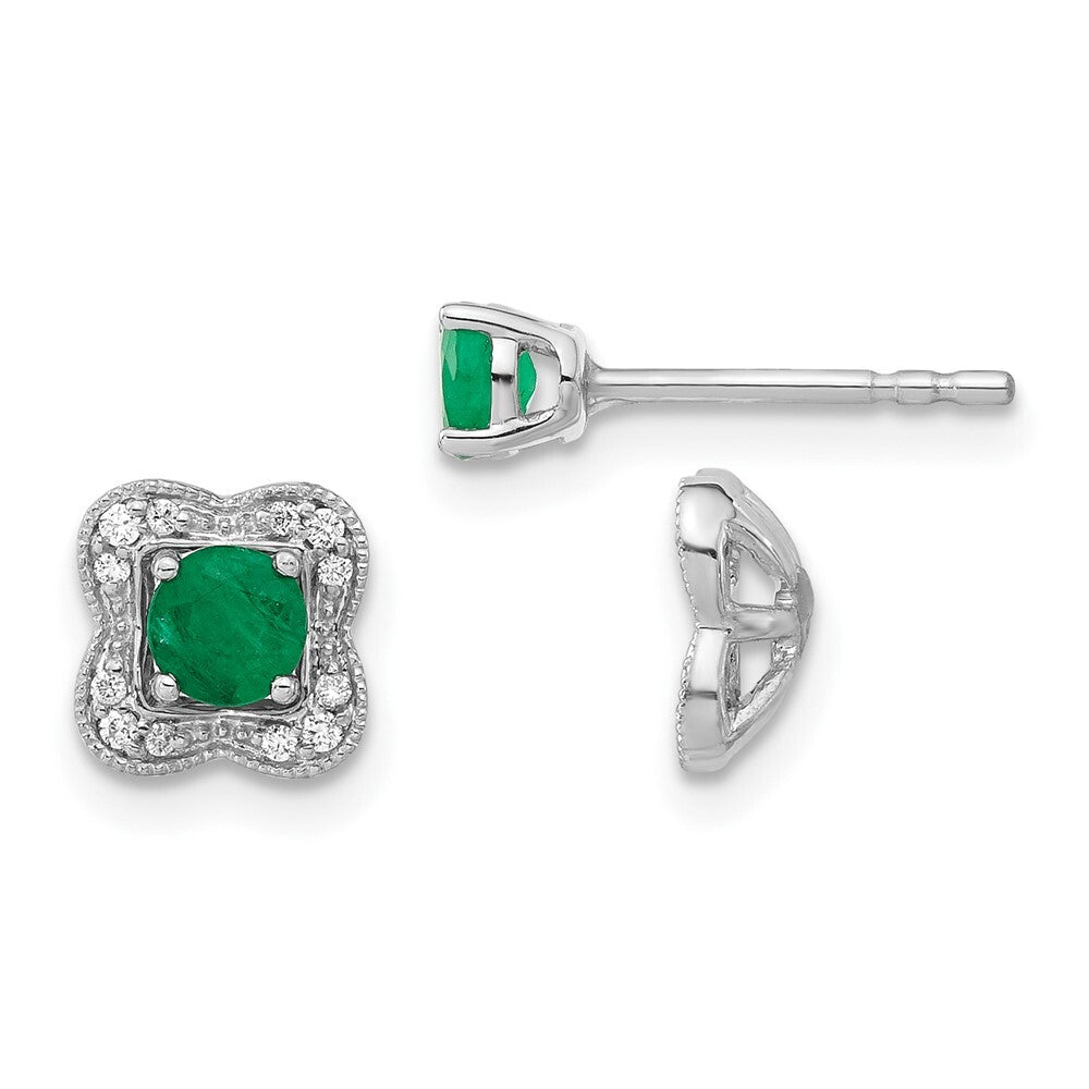 14k White Gold Diamond and Emerald Stud w/ Jacket Earrings