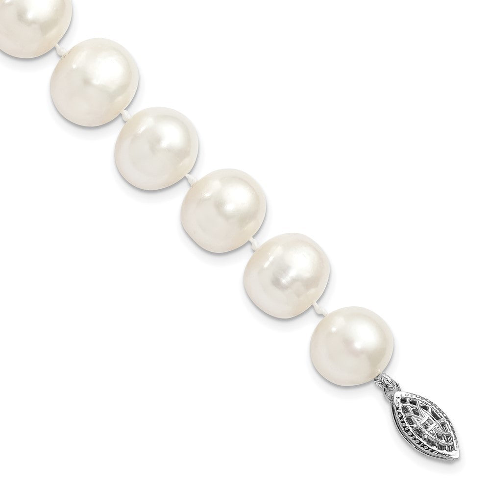 Sterling Silver 11-12mm White Near-Round Cultured Pearl 7.25" Bracelet