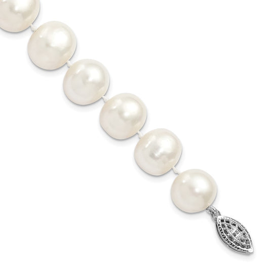 Sterling Silver 11-12mm White Near-Round Cultured Pearl 7.25" Bracelet