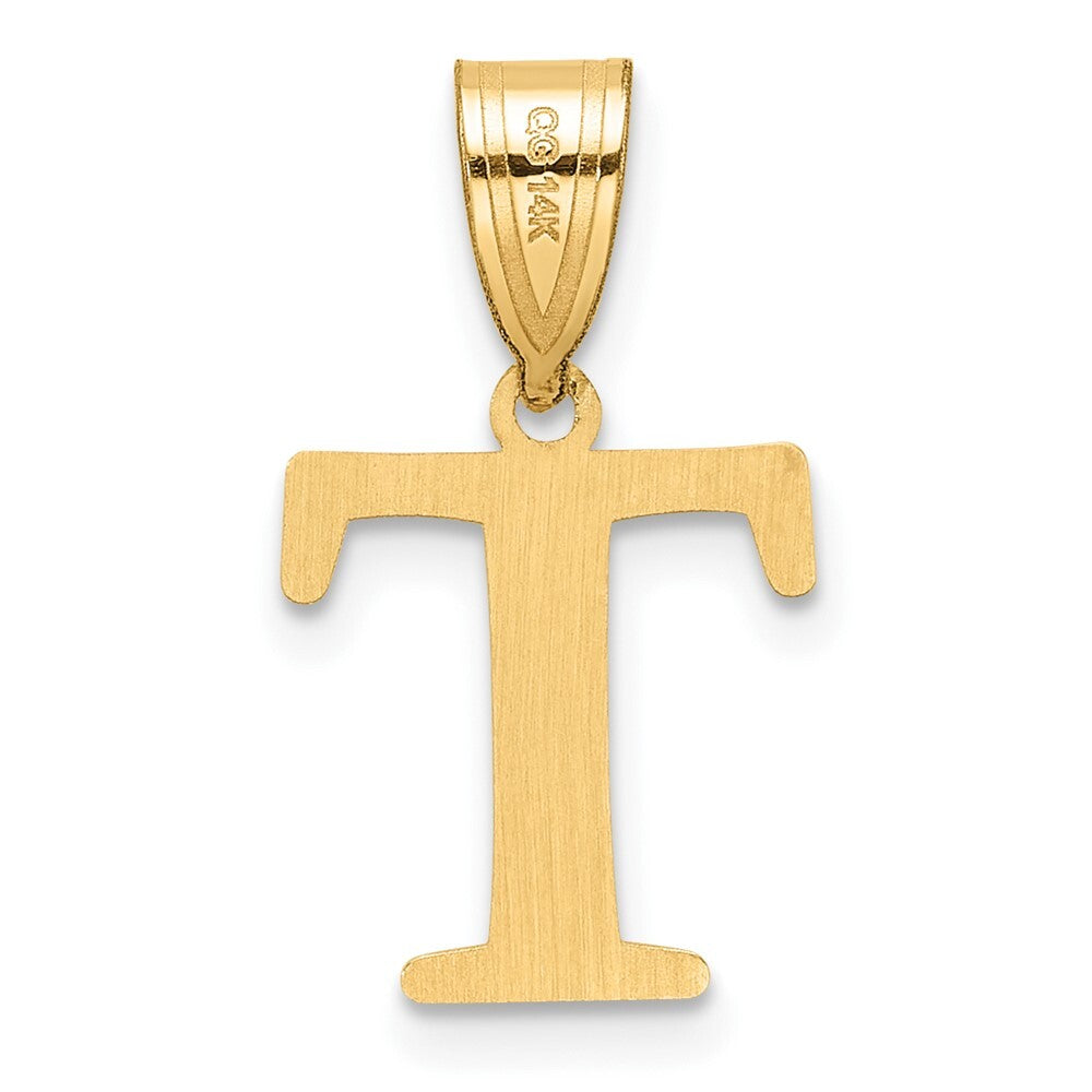 14k Yellow Gold Polished Etched Letter T Initial Pendant for Women