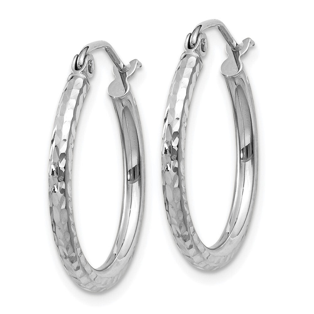 14k White Gold Diamond-cut 2mm Round Tube Hoop Earrings Gift for Women