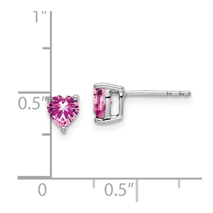 14k White Gold Heart Created Pink Sapphire Stud Earrings Gift for Women