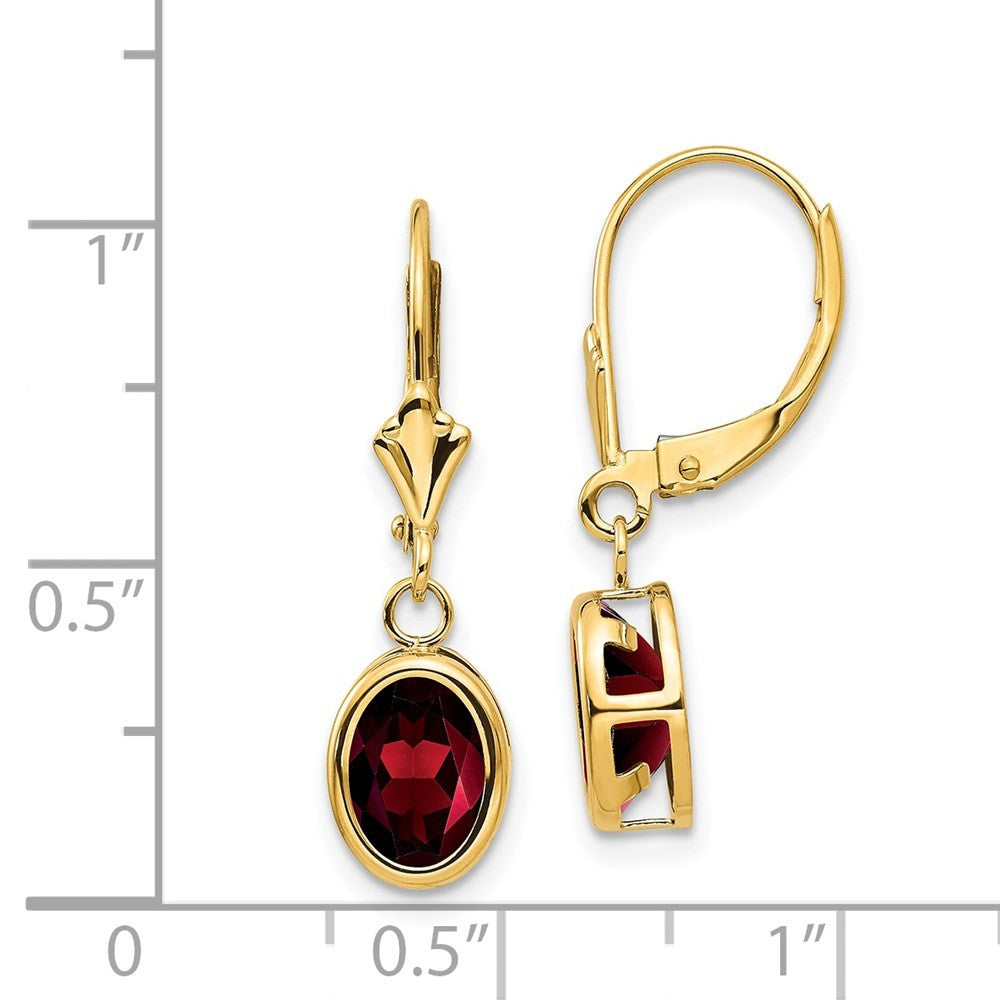 14k Yellow Gold 8x6mm Oval Garnet Drop Dangle Earrings