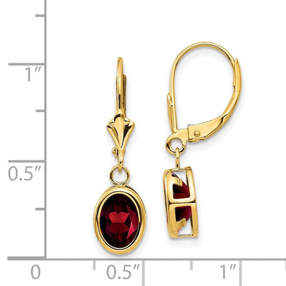 14k Yellow Gold 8x6mm Oval Garnet Drop Dangle Earrings