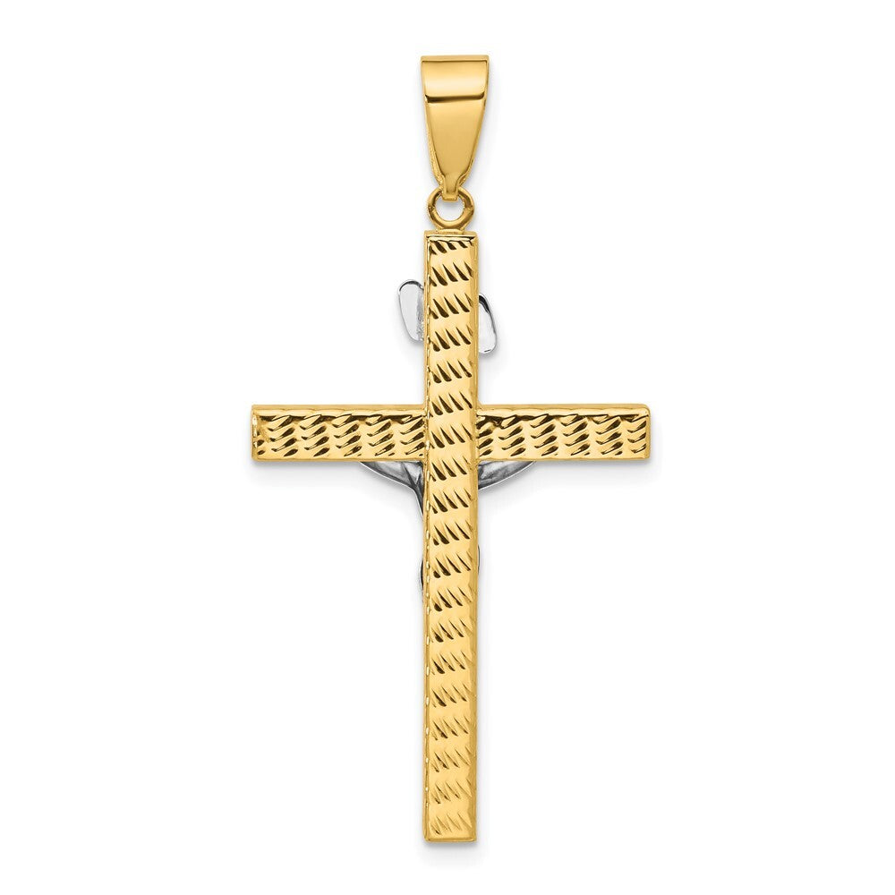 14k Two-tone Gold Polished and Diamond-cut Crucifix Pendant for Women