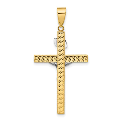 14k Two-tone Gold Polished and Diamond-cut Crucifix Pendant for Women