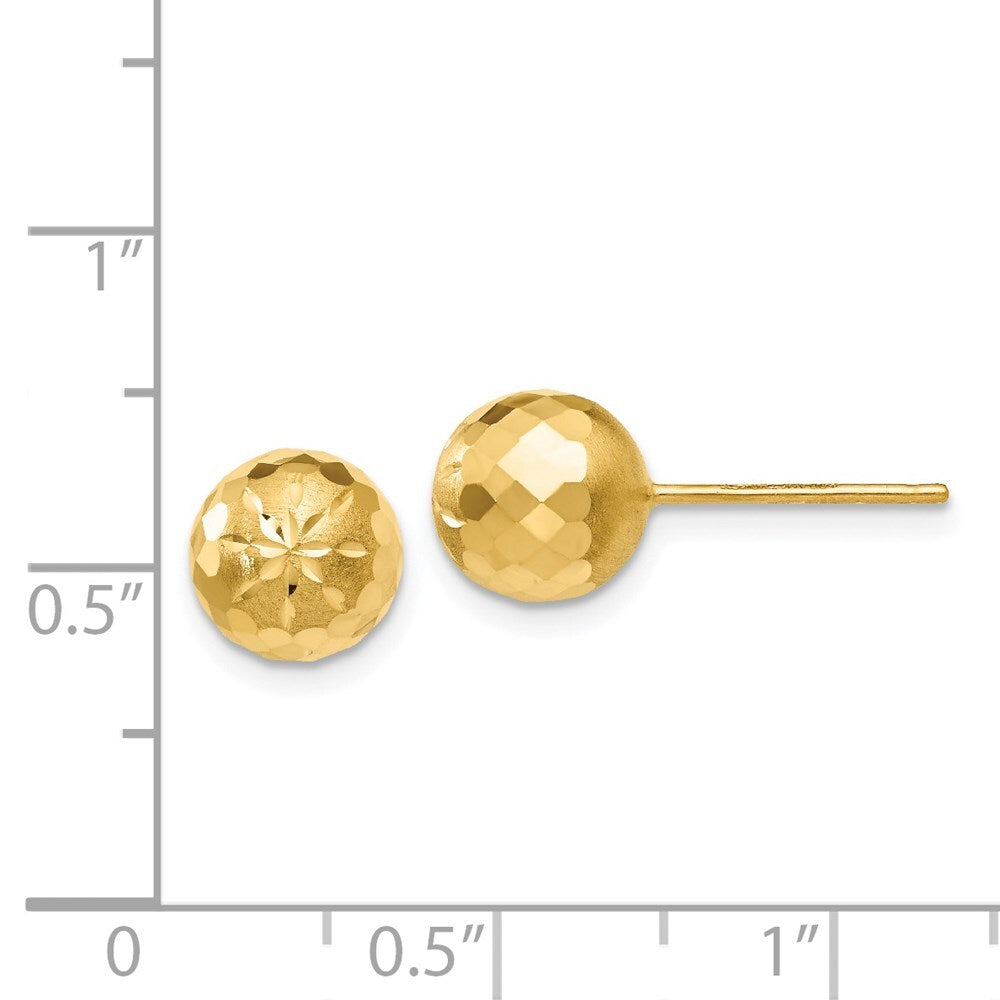 14k Yellow Gold 8mm Diamond-cut Mirror Ball Stud Earrings Gift for Women