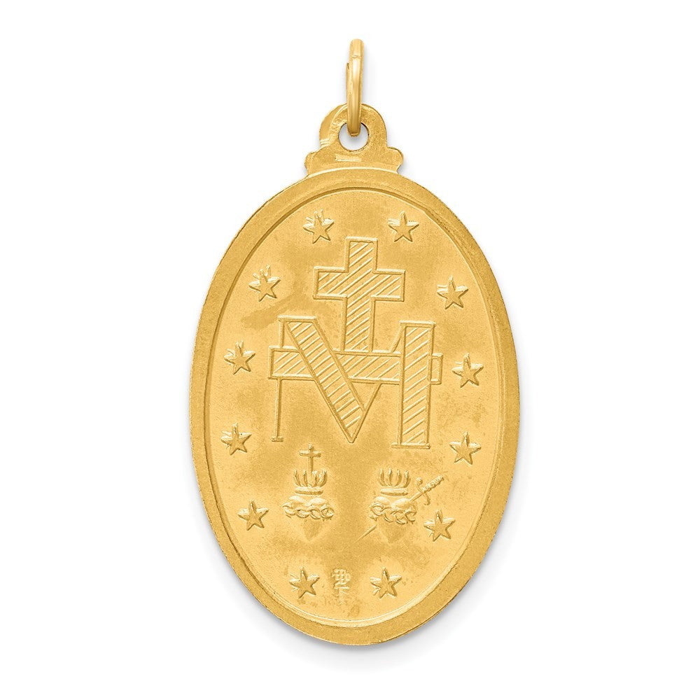 14k Yellow Gold Solid Polished Satin Large Oval Miraculous Medal