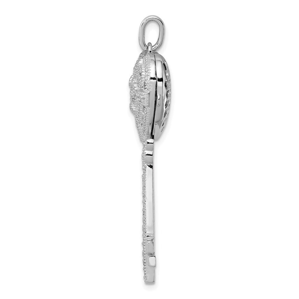Sterling Silver Rhodium-plated Cubic Zirconia Heart Key Locket