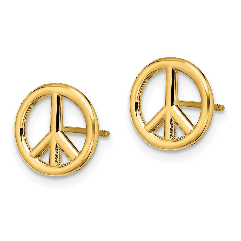 14k Yellow Gold Polished Peace Symbol Stud Earrings Gift for Women