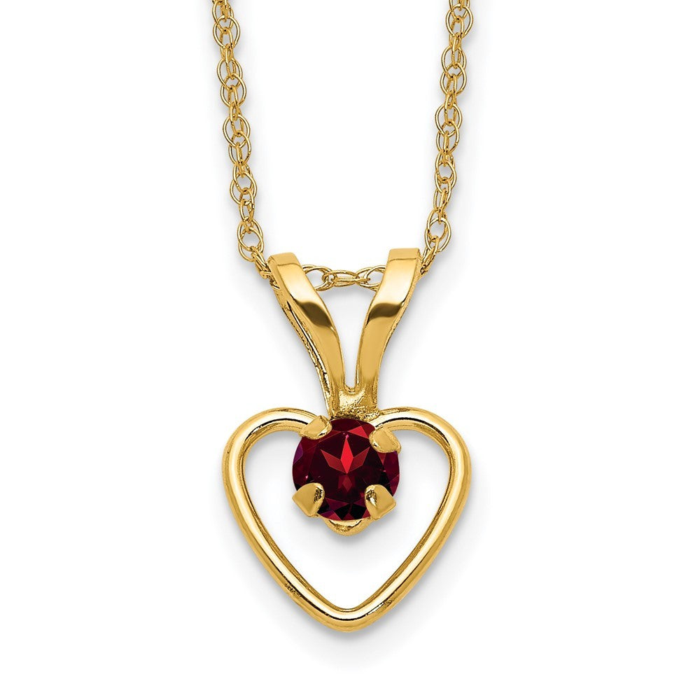 14k Yellow Gold Madi K 3mm Garnet Heart Birthstone Necklace