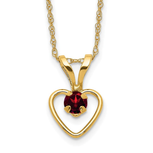 14k Yellow Gold Madi K 3mm Garnet Heart Birthstone Necklace