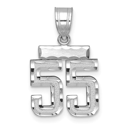 14k White Gold Small Brushed Diamond-cut Number 55 Charm Pendant for Women