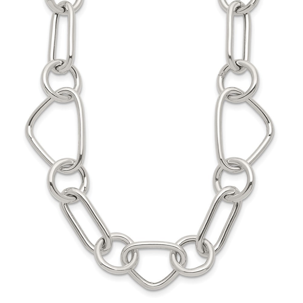 Sterling Silver Polished Triangle Round and Oval Link 17.5 inch Necklace