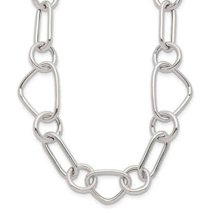 Sterling Silver Polished Triangle Round and Oval Link 17.5 inch Necklace