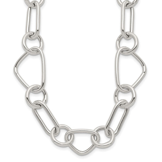 Sterling Silver Polished Triangle Round and Oval Link 17.5 inch Necklace