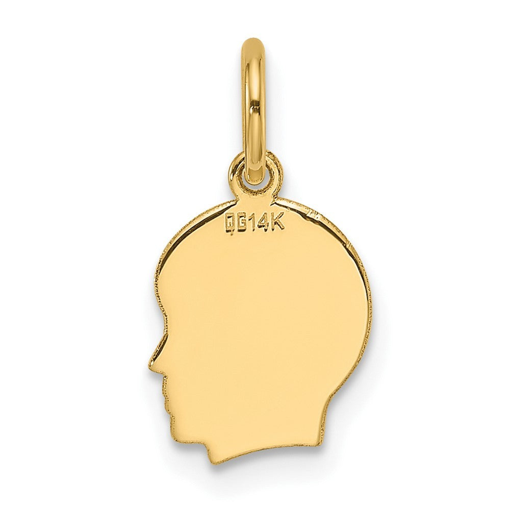 14k Yellow Gold Plain Small .013 Gauge Facing Right Engravable Boy Head Charm