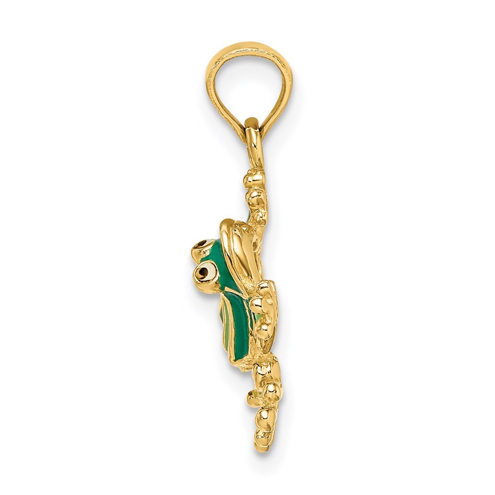 14k Yellow Gold Green Enameled 2-D Small Frog Charm Pendant for Women