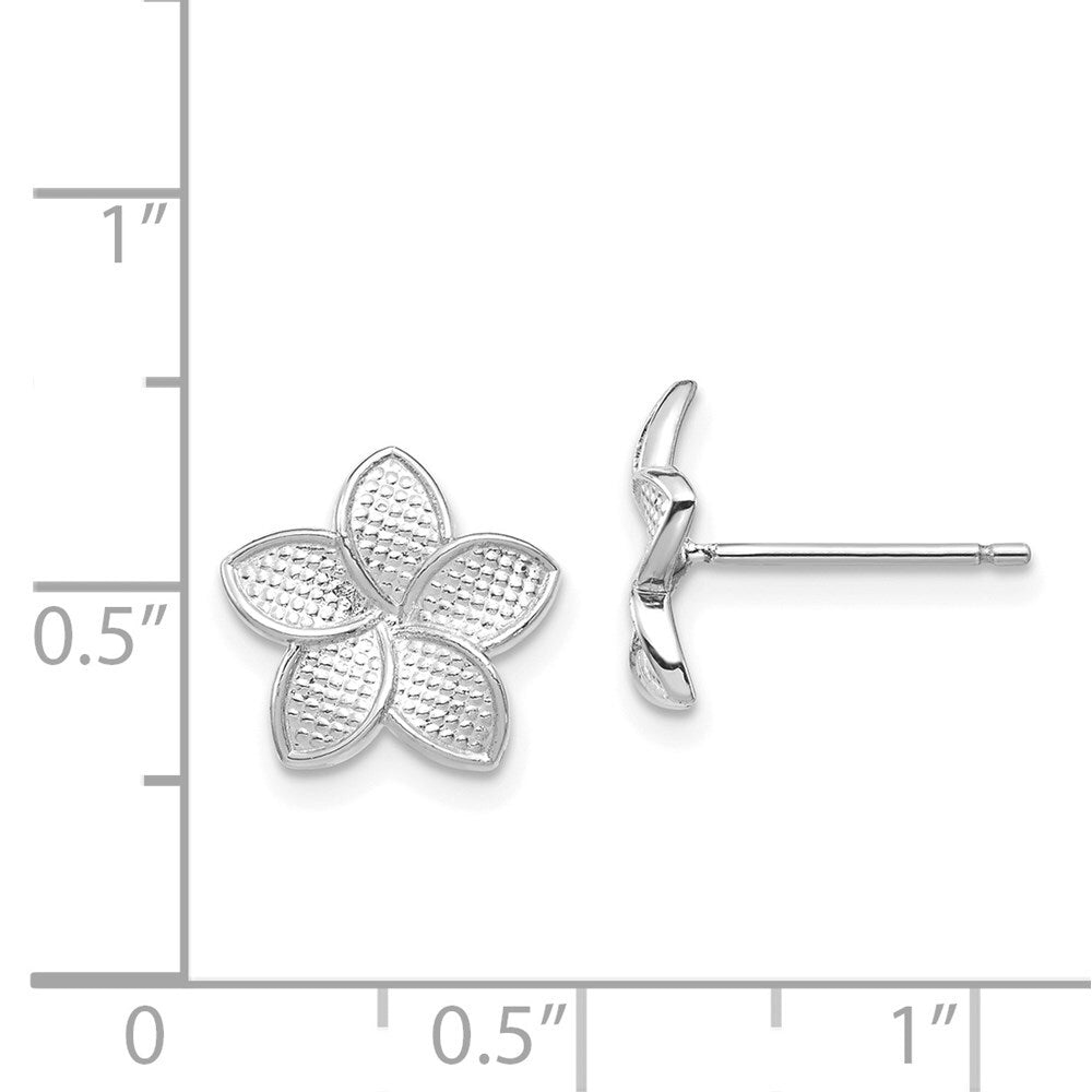 14K White Polished & Textured Plumeria Stud Earrings Gift for Women